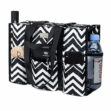 TOPDesign Utility Water Resistant Tote Bag with 13 Exterior Interior Pockets Top Zipper Closure Thick Bottom Support for Working Women Teachers Nurses Accountants Chevron