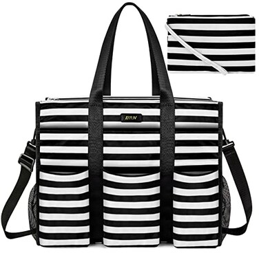 IBFUN Utility Tote Bag with 24 Exterior Interior Pockets Zip Top Teacher Tote Bag for TeacherWork WomenLarge