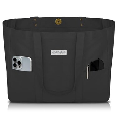 HOMESPON Large Canvas Tote Bag for Women Everything Bag with Pockets and Laptop Sleeve Black