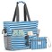 G4Free Beach Bag Waterproof Sandproof Beach Tote Bag Large Capacity Foldable for Women Navy Stripe