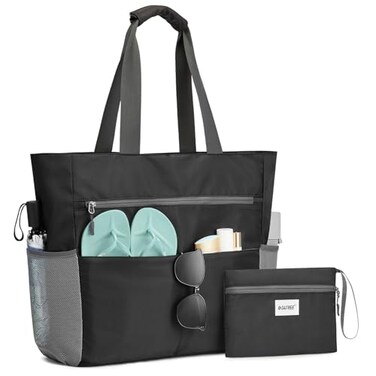 G4Free Beach Bag Waterproof Sandproof Beach Tote Bag Large Capacity Foldable for WomenBlack