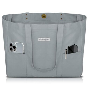 HOMESPON Large Canvas Tote Bag for Women Everything Bag with Pockets and Laptop Sleeve Grey