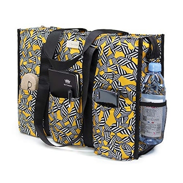 TOPDesign Utility Water Resistant Tote Bag with 13 Exterior Interior Pockets Top Zipper Closure Thick Bottom Support for Working Women Teachers Nurses Accountants Zebra