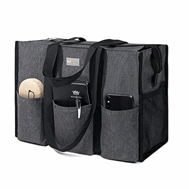 TOPDesign Utility Water Resistant Tote Bag with 13 Exterior Interior Pockets Top Zipper Closure Thick Bottom Support for Working Women Teachers Nurses Accountants Grey