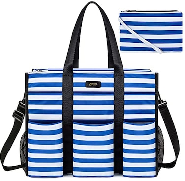 IBFUN Utility Tote Bag with 24 Exterior Interior Pockets Zip Top Teacher Tote Bag for TeacherWork WomenLarge