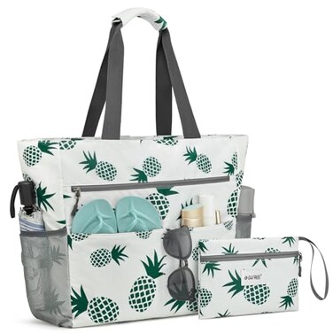 G4Free Beach Bag Waterproof Sandproof Beach Tote Bag Large Capacity Foldable for Women Pineapple