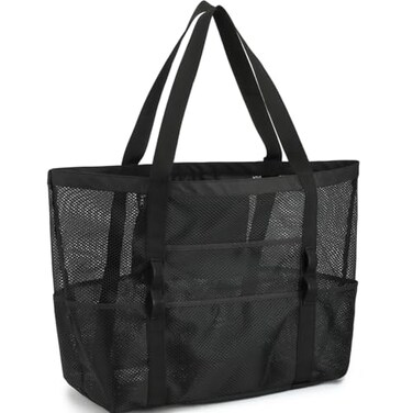 GYEUKHAM Mesh Beach Bag for Women SandResistant Pool Tote 9 Pockets 1 Inner Zip Foldable Family Travel Essentials