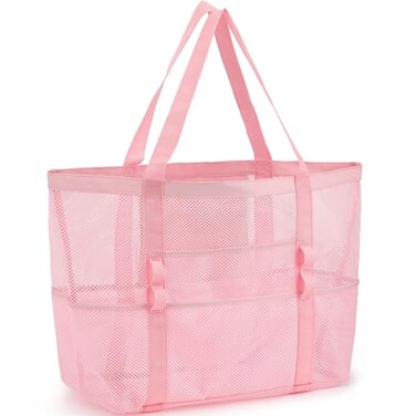 GYEUKHAM Mesh Beach Bag for Women SandResistant Pool Tote 9 Pockets 1 Inner Zip Foldable Family Travel Essentials