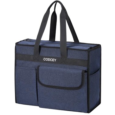 Codcey Large Utility Tote Bag with Reinforced Bottom Waterproof Multi Pockets Beach Shoulder Bag for Travel Work SchoolBlue