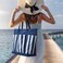 G4Free Beach BagWaterproof Beach Tote Pool Bags for WomenLarge Capacity Foldable for Weekender Travel Blue white stripe