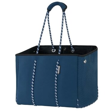 QOGiR Neoprene Multipurpose Beach Bag Tote with Inner Zipper Pocket Blue Large