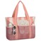 VASCHY Beach Bag for Women Foldable Waterproof Sandproof Beach Tote with ZipperMesh Pockets for VocationCruiseGymTravel Stripped Pink Beige