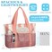 VASCHY Beach Bag for Women Foldable Waterproof Sandproof Beach Tote with ZipperMesh Pockets for VocationCruiseGymTravel Stripped Pink Beige