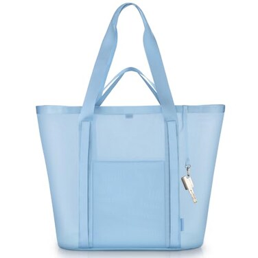 PASMAN Mesh Beach Bag for Women with Towel Straps Large RinseThrough Beach Tote for Pool Cruise Vacation EssentialsBlue