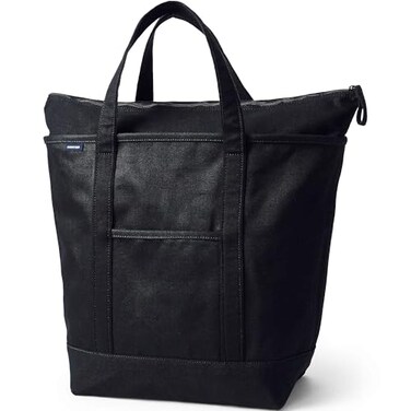 Lands' End Lands End Solid Long Handle Zip Top Canvas Tote Blackblack XLarge Long Handle