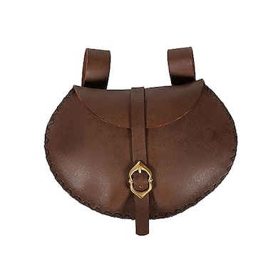 Mythrojan Medieval Leather Belt Bag with Solid Brass Buckle ideal for SCA LARP reenactment Ren fair Full Grain Leather Brown 65 x 95 Brown