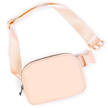 ODODOS Unisex Mini Belt Bag with Adjustable Strap Small Fanny Pack for Workout Running Traveling Hiking Pale Coral
