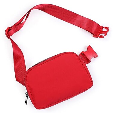 ODODOS Unisex Mini Belt Bag with Adjustable Strap Small Fanny Pack for Workout Running Traveling Hiking Red
