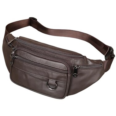 NIUCUNZH Genuine Leather Fanny Pack HandMade Durable cowhide Waist Bag Lots of Antitheft zipper pocket Coffee