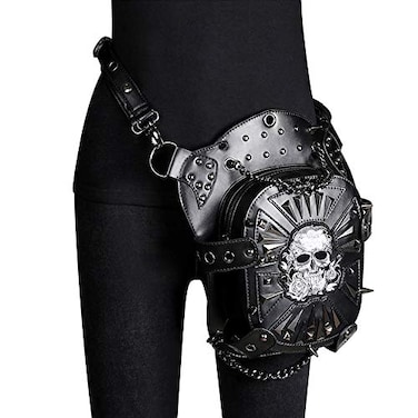 Chikencall Gothic Steampunk Waist Pack Drop Leg Bag Hip Belt Fanny Wallet Purse Pouch Black