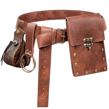 KOTORA Retro Belt Pouch Waist Bag Fanny Pack Steampunk Phone Bag Strap Holder Medieval Renaissance Cosplay Costume Accessory 2Pouch Brown