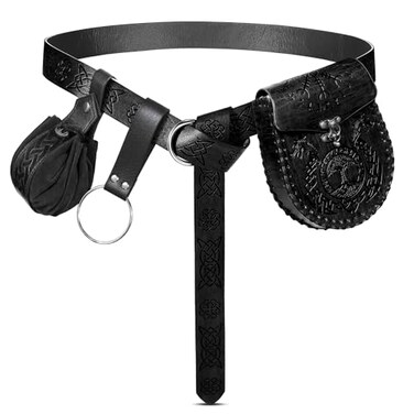 Panitay 4 Pcs Renaissance Accessories Set Halloween Includes Medieval Viking Belt PU Leather Belt Pouch Waist Bag Skirt HikesBlackStylish