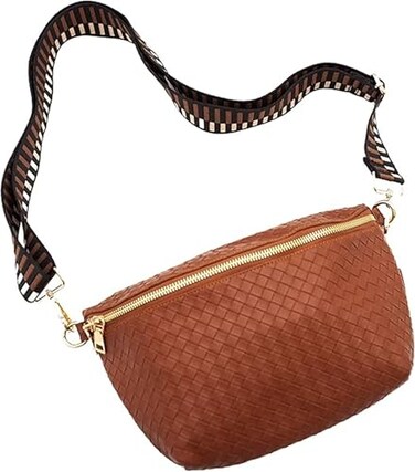 ModernChic Modern Chic Woven Crossbody Bags for Women Rory Vegan Leather Purse Adjustable Strap Lightweight Camel Pressed Woven