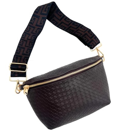 ModernChic Modern Chic Woven Crossbody Bags for Women Rory Vegan Leather Purse Adjustable Strap Lightweight Brown Pressed Woven
