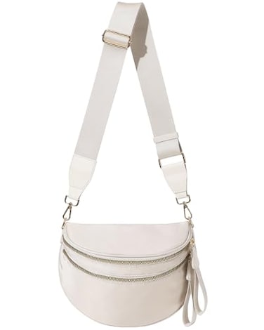 Hitnow Large Nylon Bum Bag for Women Roomy Crossbody Fanny Pack with Plus Size Adjustable Strap Beige