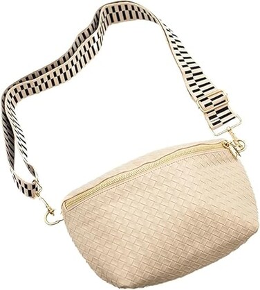 ModernChic Modern Chic Woven Crossbody Bags for Women Rory Vegan Leather Purse Adjustable Strap Lightweight Cream Pressed Woven