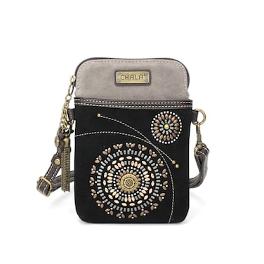 CHALA Dazzled Cell Phone Crossbody PurseWomen PU Leather Multicolor Handbag with Adjustable Strap Starburst black