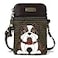 CHALA Dog Collection Cell Phone Crossbody PurseWomen PU LeatherCanvas Multicolor Handbag with Adjustable Strap Bulldog olive stripe