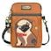CHALA Dog Collection Cell Phone Crossbody PurseWomen PU LeatherCanvas Multicolor Handbag with Adjustable Strap Pug orange