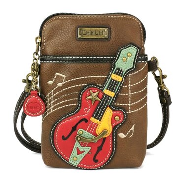 CHALA Arts Collection Cell Phone Crossbody PurseWomen PU LeatherCanvas Multicolor Handbag with Adjustable Strap Guitar brown