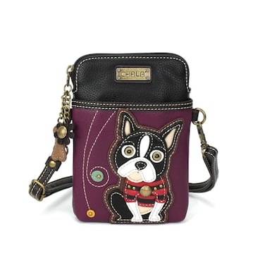 CHALA Dog Collection Cell Phone Crossbody PurseWomen PU LeatherCanvas Multicolor Handbag with Adjustable Strap Boston Terrier purple