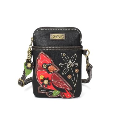 CHALA Bird Collection Cell Phone Crossbody PurseWomen PU LeatherCanvas Multicolor Handbag with Adjustable Strap Cardinal black