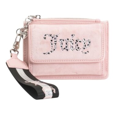 Juicy Couture Womens Convertible Dual Fold Wallet Wristlet PinkLiquoriceSilver
