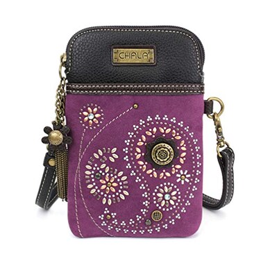 CHALA Dazzled Cell Phone Crossbody PurseWomen PU Leather Multicolor Handbag with Adjustable Strap Paisley purple