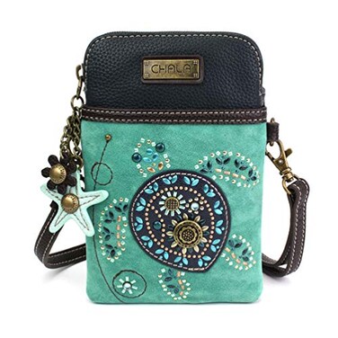 CHALA Dazzled Cell Phone Crossbody PurseWomen PU Leather Multicolor Handbag with Adjustable Strap Turtle turquoise