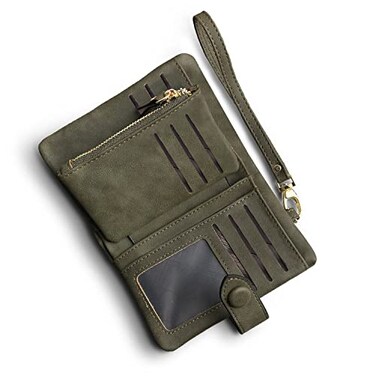 YOTOO Ladies Wallet RFID Blocking Women Leather Wristlet Army Green Size Medium