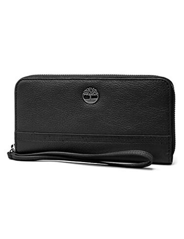 Timberland Womens Leather Rfid Zip Around Wallet Clutch With Wristlet Strap Black Pebble One Size