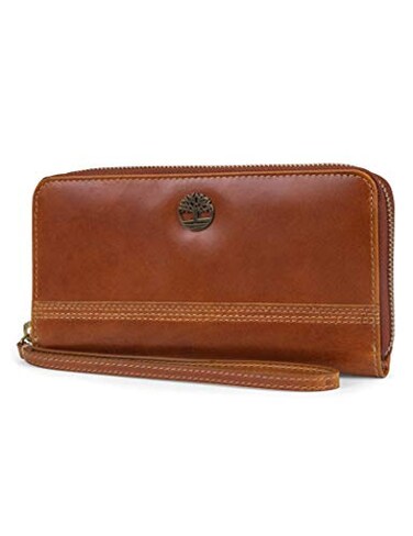 Timberland Womens Leather Rfid Zip Around Wallet Clutch With Wristlet Strap Cognac Buff Apache One Size