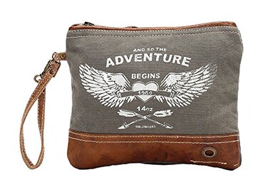 Myra Bag Adventure Begins Upcycled Canvas Wristlet Bag S1020