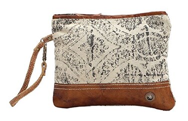 Myra Bag Floral Upcycled Canvas Wristlet Bag S1019 Brown Small