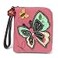 CHALA Zip Around Wallet Wristlet 8 Credit Card Slots Sturdy Pu Leather New Butterfly Pink