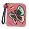 CHALA Zip Around Wallet Wristlet 8 Credit Card Slots Sturdy Pu Leather New Butterfly Pink