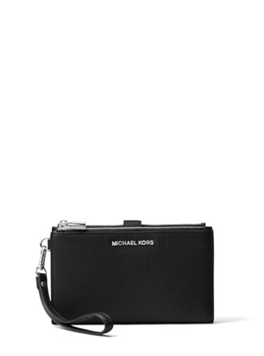 Michael Kors Womens Jet Set Double Zip Wristlet SilverTone HardwareBlack