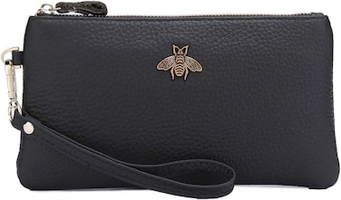imeetu Womens Wristlet Clutch Purse Leather Cell Phone Wallet Handbag with Wrist Strap Black