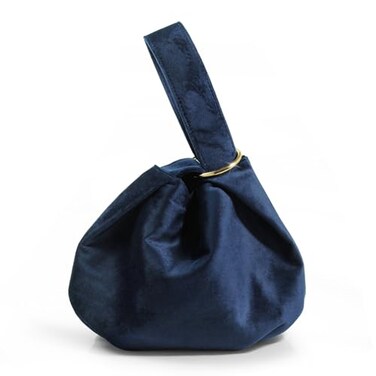 HOXIS Women Clutch Velvet Top Handle Bag Wristlet Small Tote Purse Dark Blue