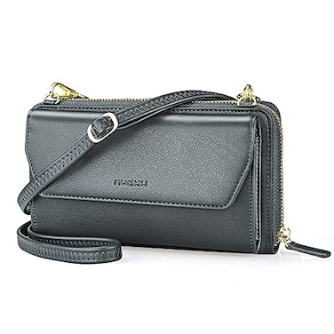 nuoku Womens RFID Wallet Purse Wristlet Crossbody Clutch with Zip Around 2 Strap Iron Gray